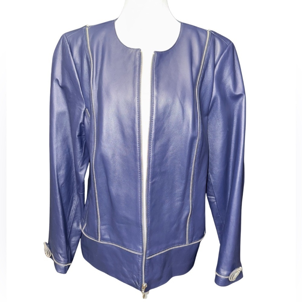 Elegant Women's Indigo Leather Jacket - Picture 3 of 12
